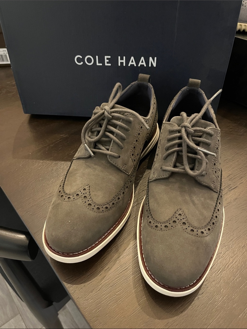 Cole Haan Men's Taupe Suede Wingtip Derbys